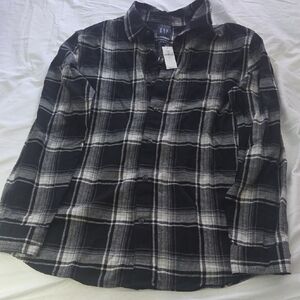 GAP Black and Gray Flannel Plaid Casual Button Down Shirt